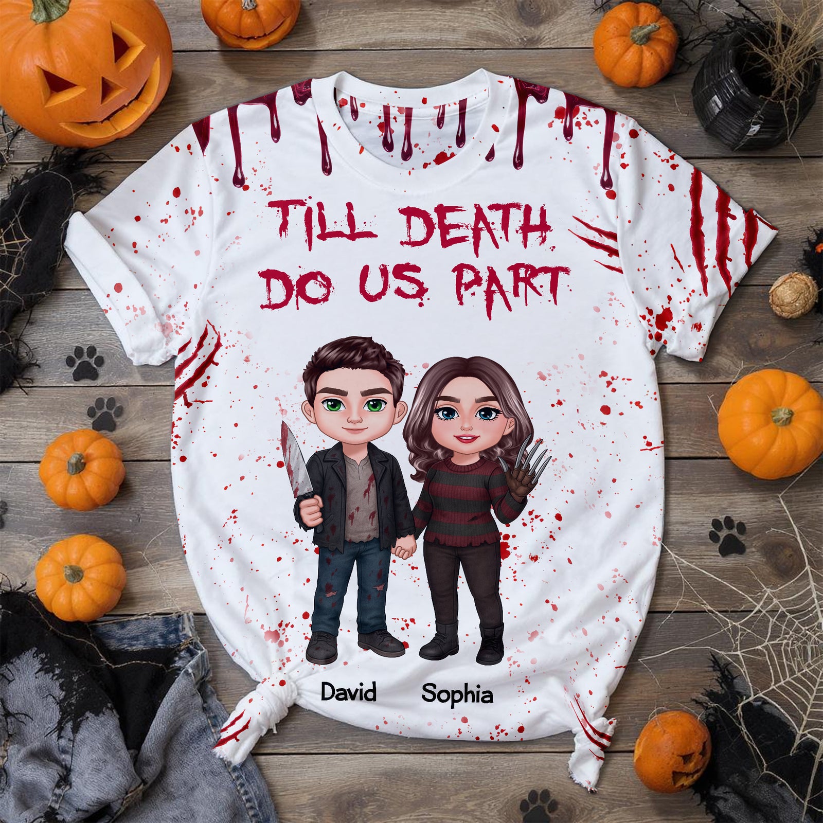 Halloween Horror Theme Couple Matching Personalized Shirt