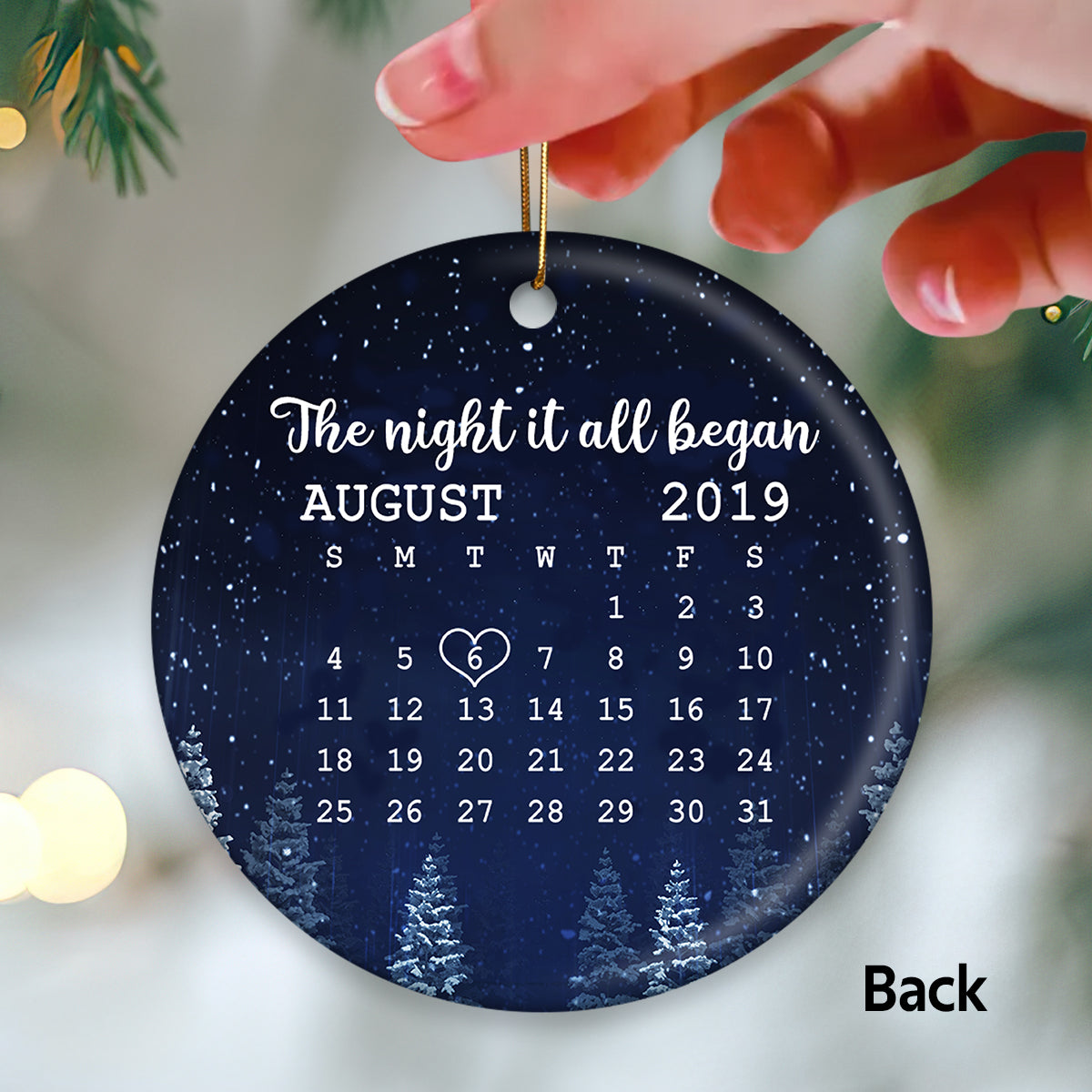 Couple Kissing Under Mistletoe Christmas Night Anniversary Date Calendar Personalized Double Sided Circle Ornament