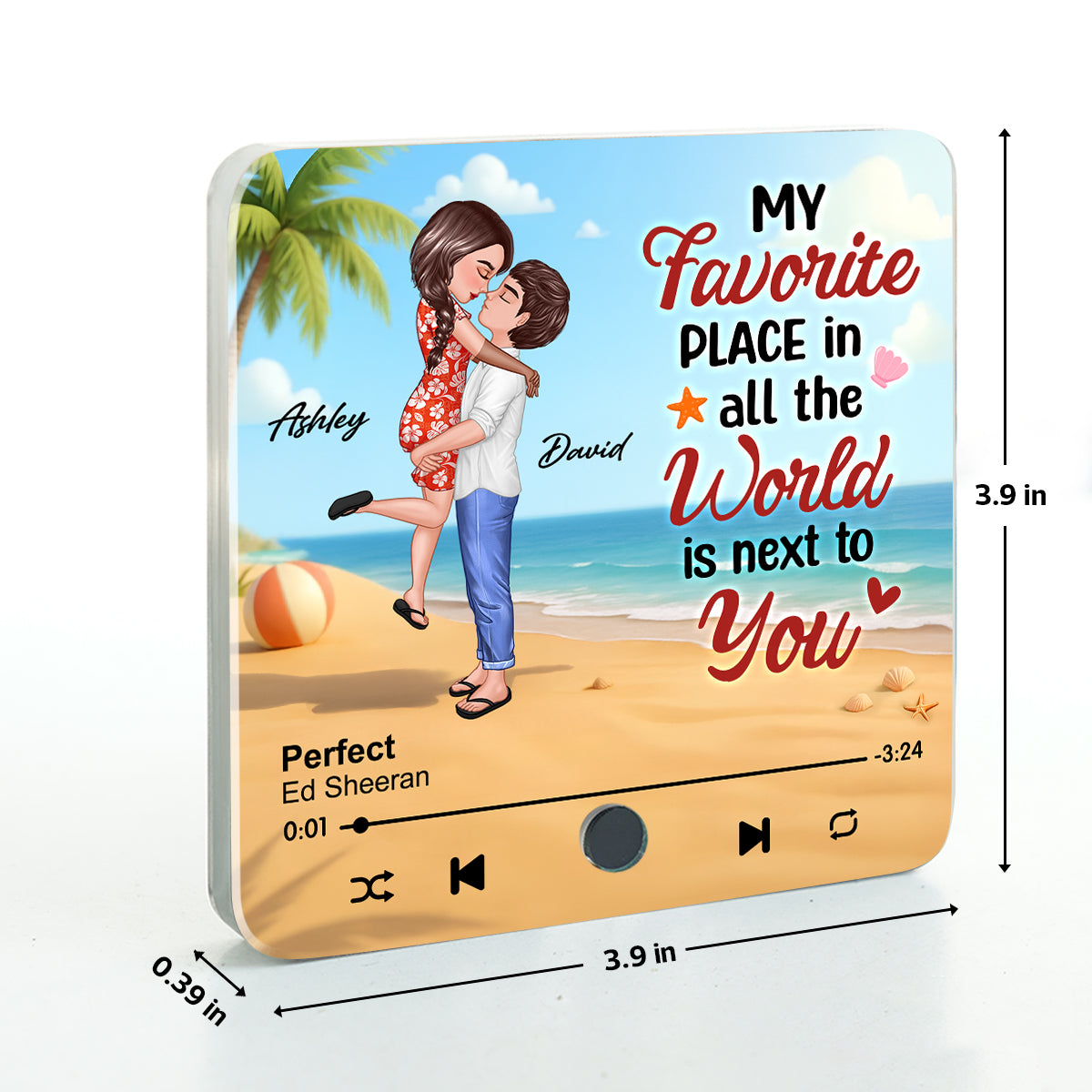 My Favorite Place in All the World is Next to You, Summer Hugging Couple Personalized Music Fridge Magnet