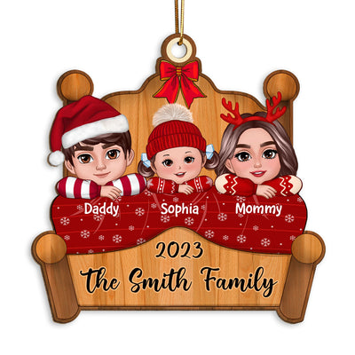 Christmas Family Laying On Bed Christmas Gift Personalized Wooden Ornament