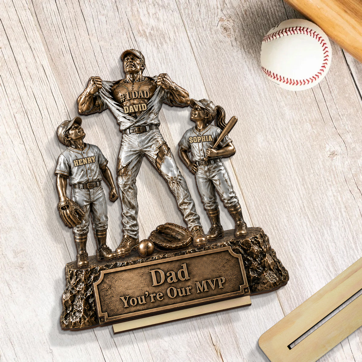 No 1 Dad Baseball Victory Trophy - Personalized 2-Layered Wooden Plaque - Father's Day Gift for Dad, Husband