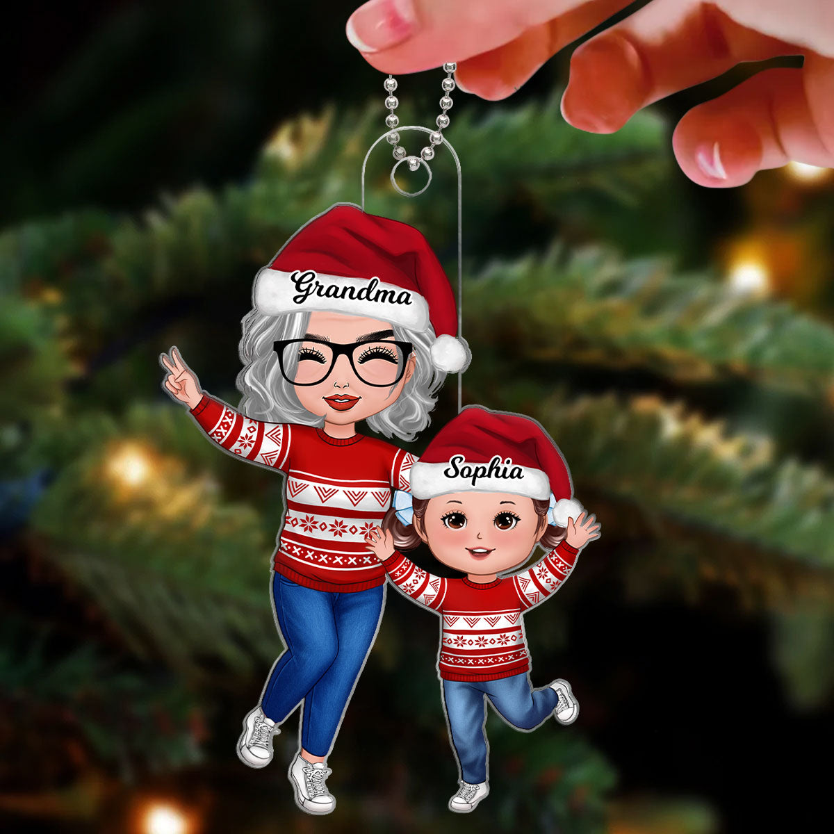 Happy Doll Grandma & Grandkid Christmas Gift For Granddaughter Grandson - Personalized Ornament - Gift For Granddaughter, Grandson