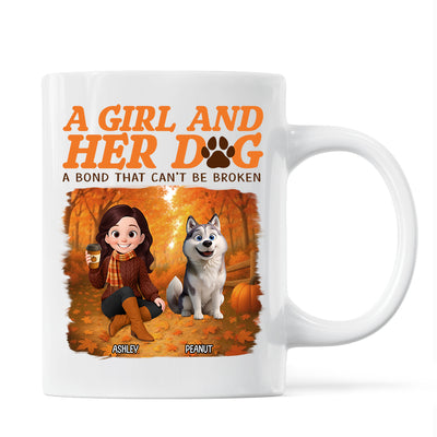 Cozy Fall Vibe Cute Cartoon Girl And Dog Bond That Can't Be Broken Personalized Mug