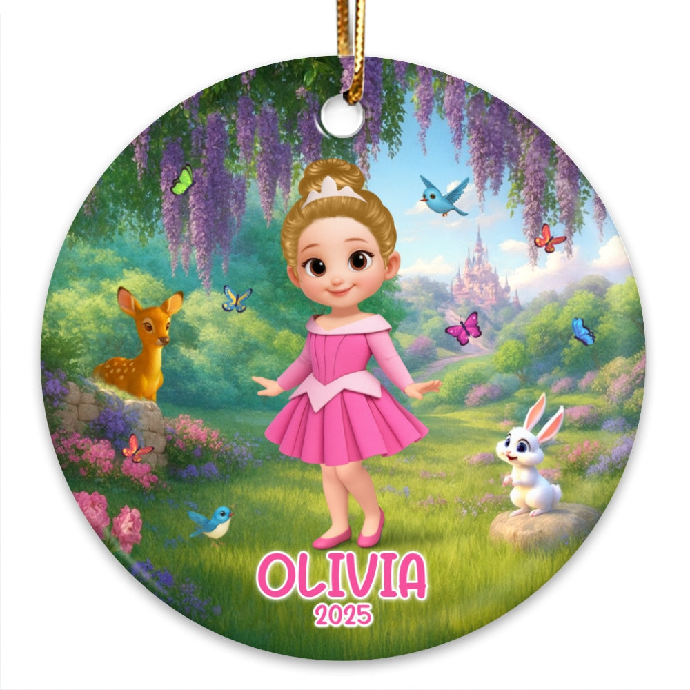 Little Princess Personalized Circle Ceramic Ornament, Christmas Gift for Daughters, Granddaughters