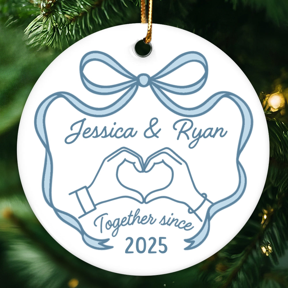 Couple Heart Hand Outline Christmas Personalized Ceramic Ornament