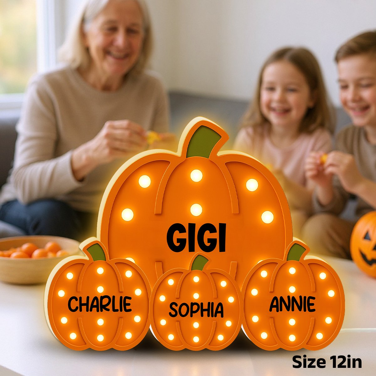 3D Effect Grandma Little Pumpkins Marquee Pattern Effect Flat - Personalized Light Box