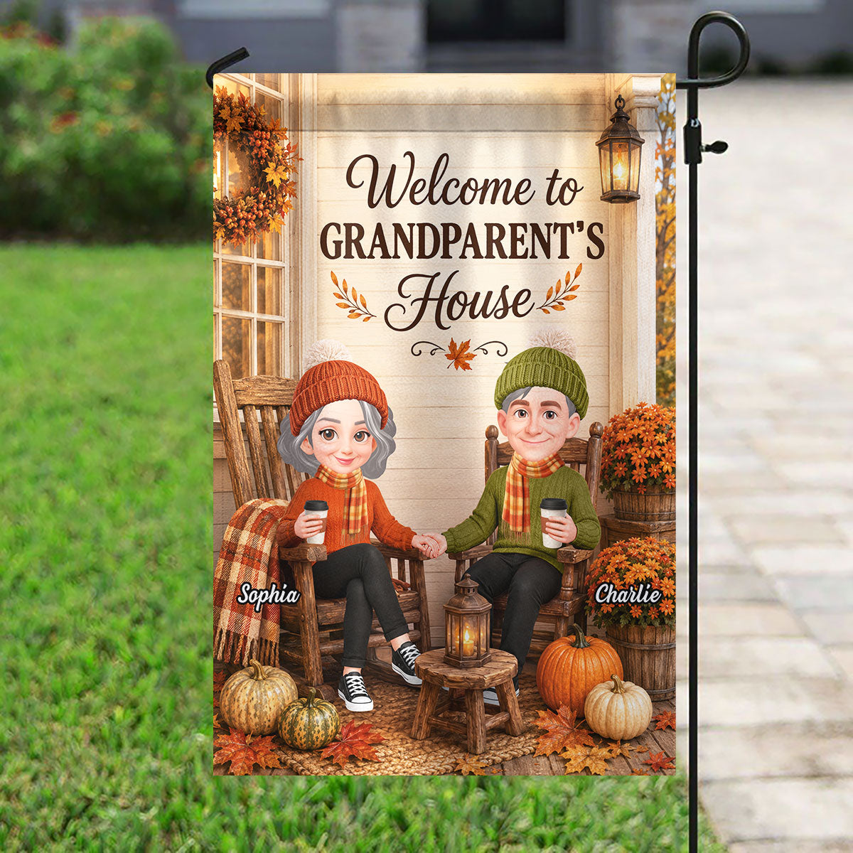 Cozy Season Grandparent's House - Personalized Garden Flag - Fall Season Decor Gift, Gift For Grandma Grandpa