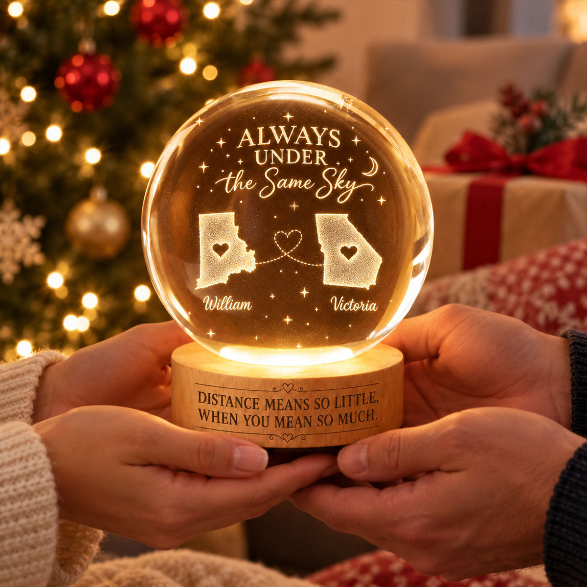 Long Distance Family Custom State Map - Personalized Crystal Ball LED Night Light - Togetherness Christmas Gift for Family
