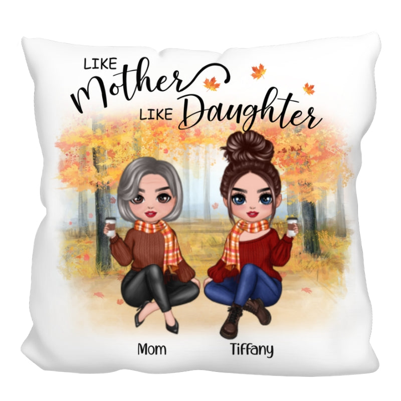 Fall Season Doll Like Mother Like Daughters Sitting Personalized Pillow (Insert Included)