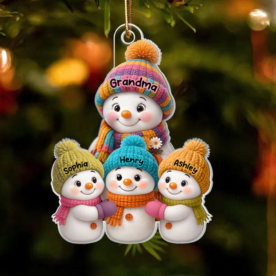 Snowman Grandma and Grandkids - Personalized Acrylic Ornament - Heartfelt Christmas Gift for Grandma, Grandkids