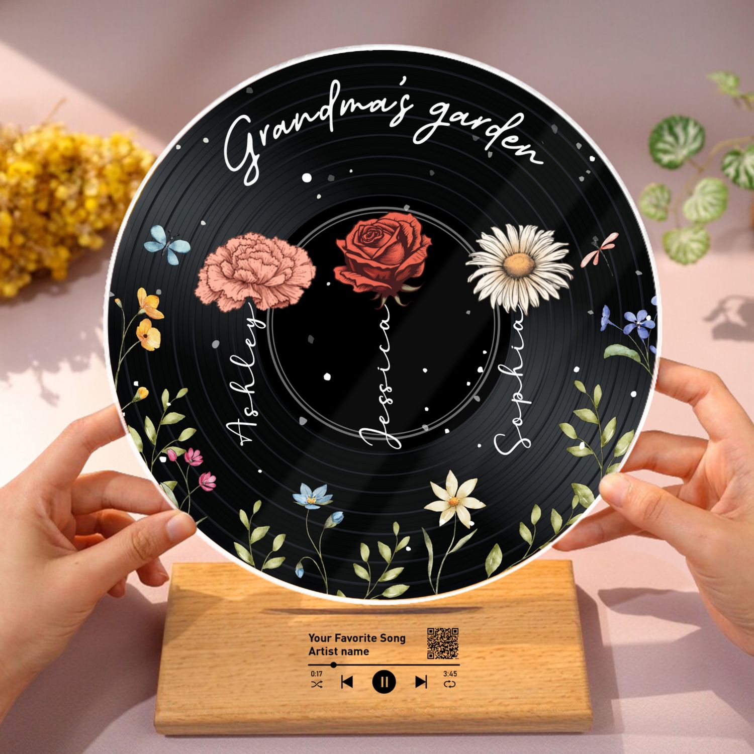 Grandma's Garden  Custom Vinyl Record Acrylic Song Plaque, Scannable QR Code, Personalized Birthday, Anniversary Gift for her and for him