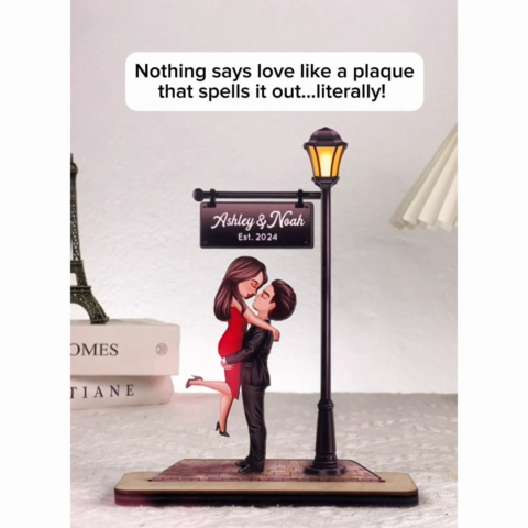 Couple Kissing Under Lamp Post Forever Love - Personalized 2-Layer Wooden Plaque - Heartfelt Anniversary Gift For Her, For Wife