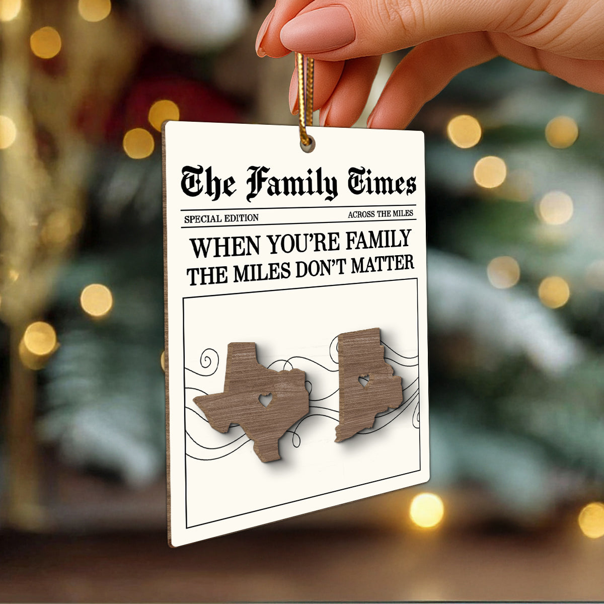 The Family Times Long Distance - Personalized Wooden Ornament - Togetherness Heartfelt Christmas Gift for Family