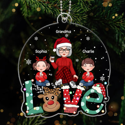 Grandma Mom Kids Sitting On Cute LOVE Christmas Gift Personalized Acrylic Ornament