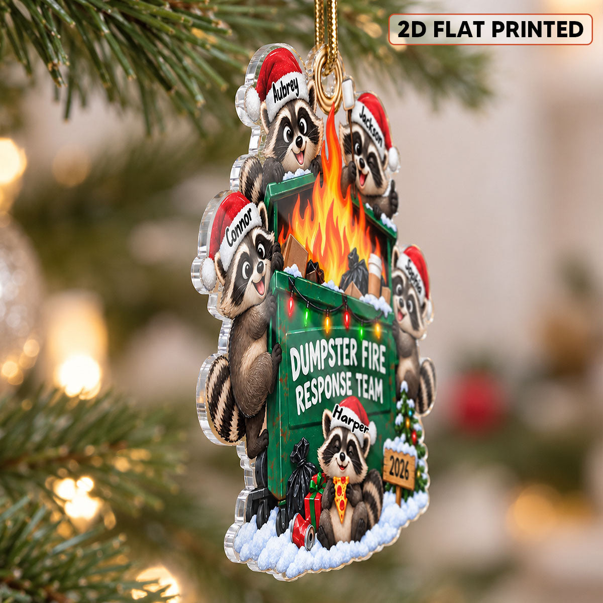 Funny Raccoons Dumpster Fire Response Team - Personalized Acrylic Ornament - Funny Gift For Coworkers, Work Besties, Colleagues