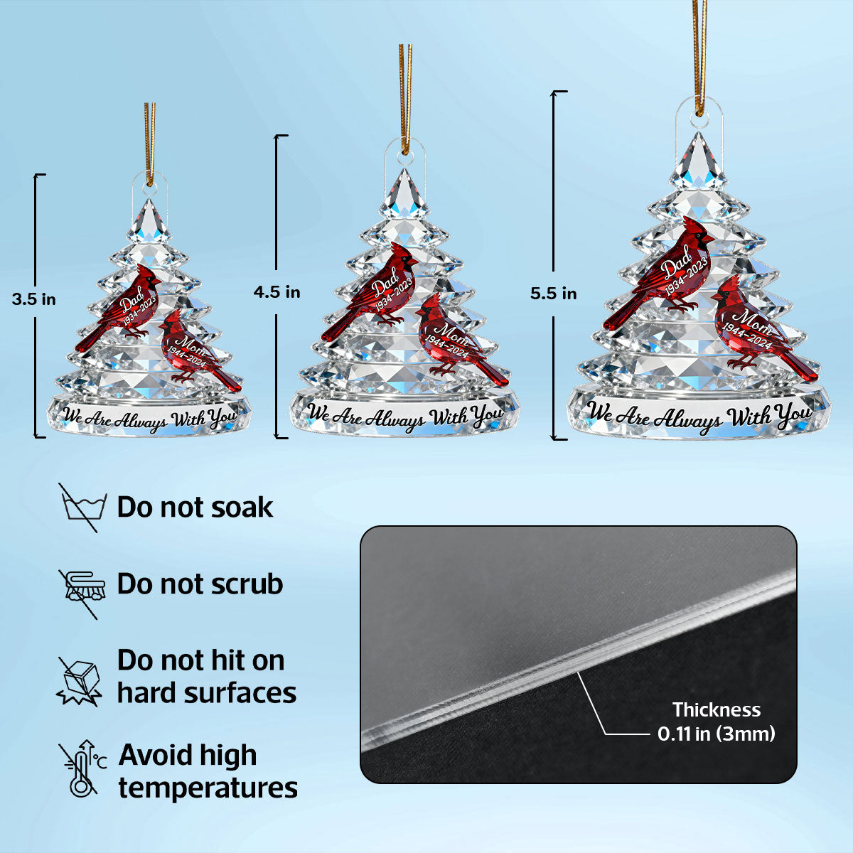 3D Effect Memorial Tree Cardinals - Personalized Acrylic Car Hanger - Remembrance Gift, Sympathy Gift For Whole Family, Extended Family