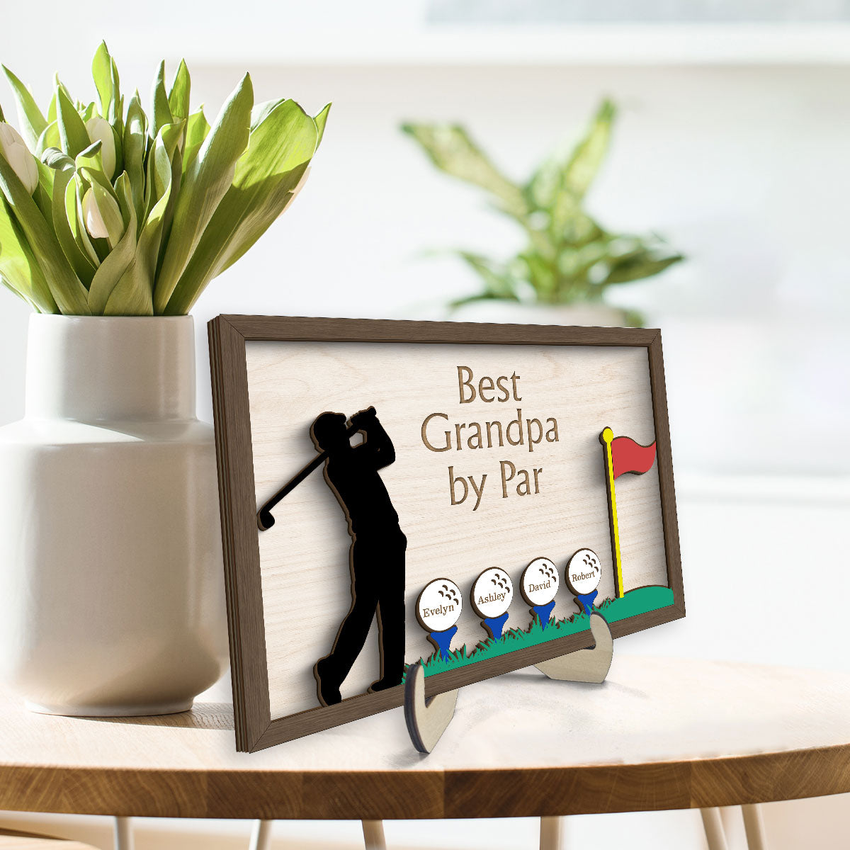 Best Dad Grandpa By Par Golf Gift for Husband Dad & Grandpa Personalized 2-Layer Wooden Plaque