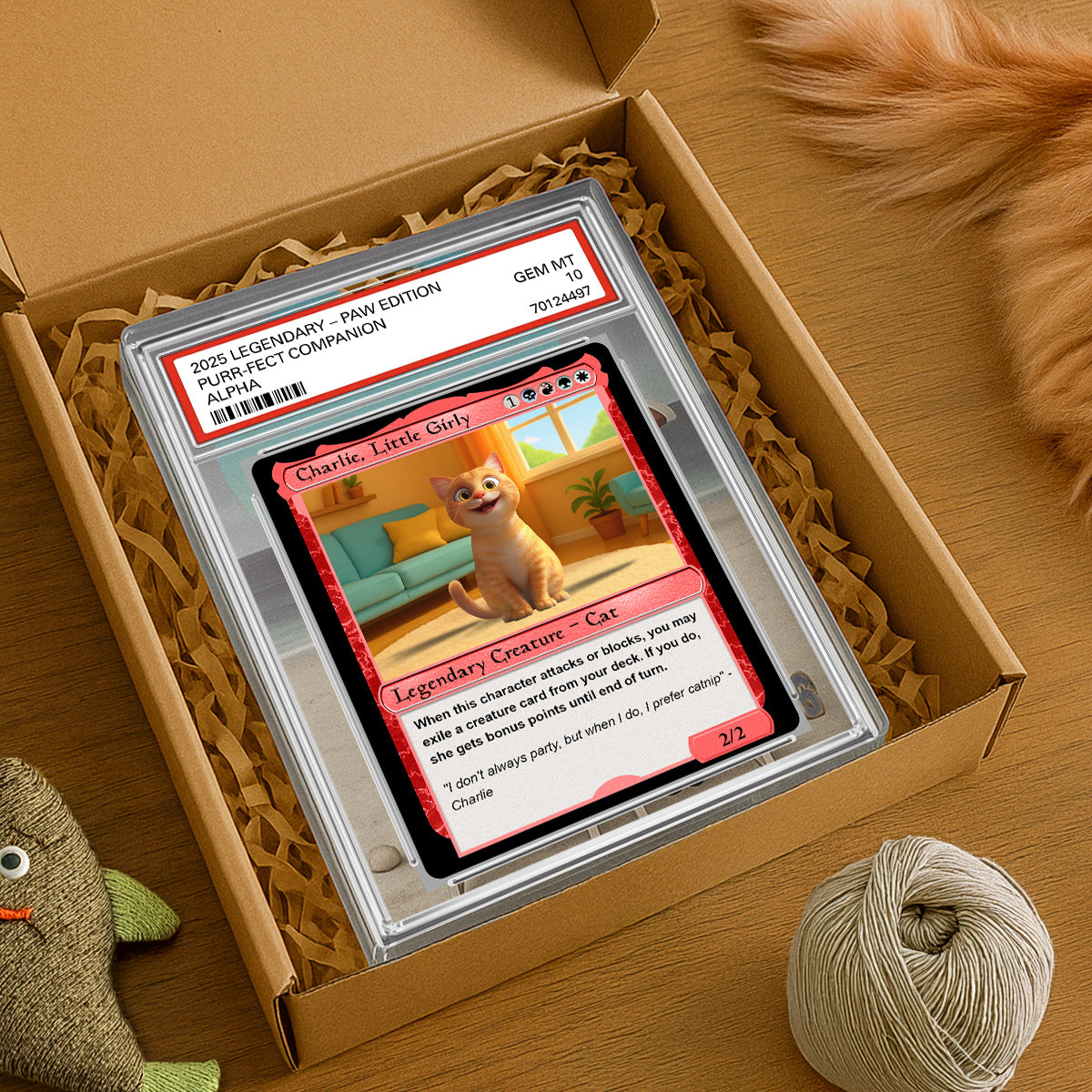Cartoon Funny Cat Fantasy Trading Card Style Personalized Acrylic Block Plaque, Gift For Pet Lover