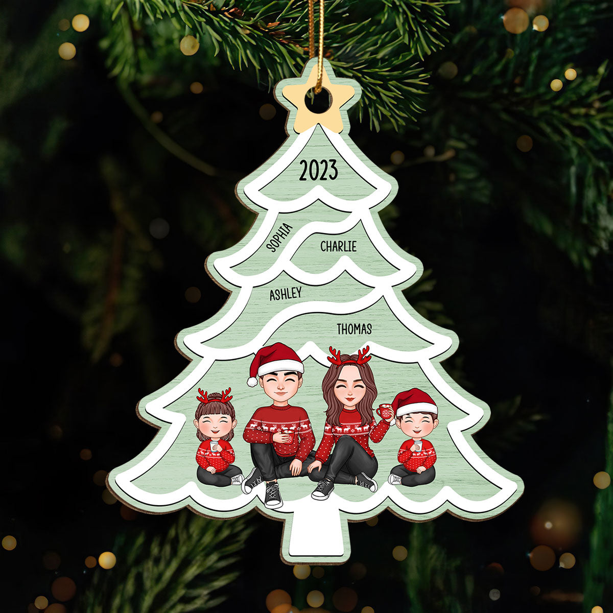 Christmas Tree Swirl Family Member Personalized Wooden Ornament