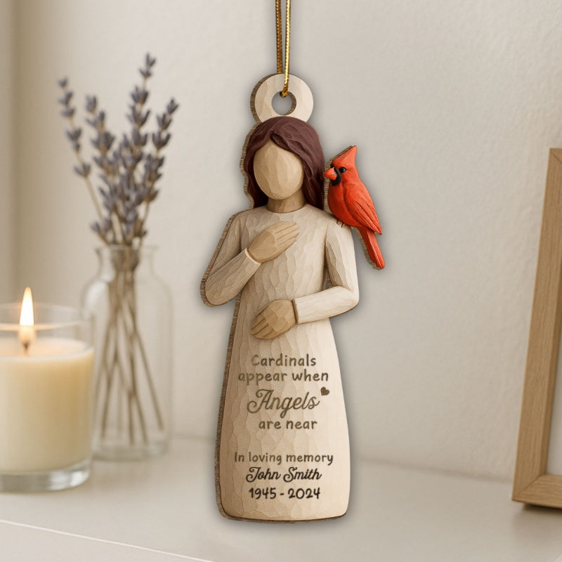 Always With You Cardinal & Woman 3D Effect Personalized Wooden Ornament, Memorial Sympathy Gift