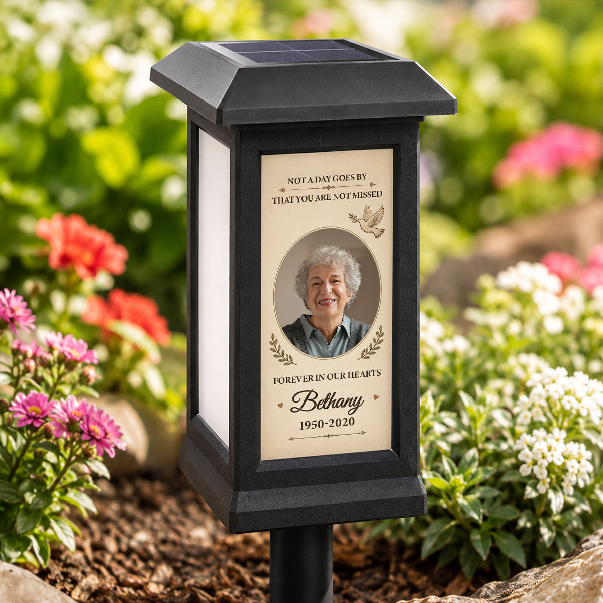 Forever in Our Hearts - Personalized Solar Garden Light - Custom Photo Gravesite Light, Outdoor Remembrance Garden Stake, Loss of Loved One Sympathy Gift