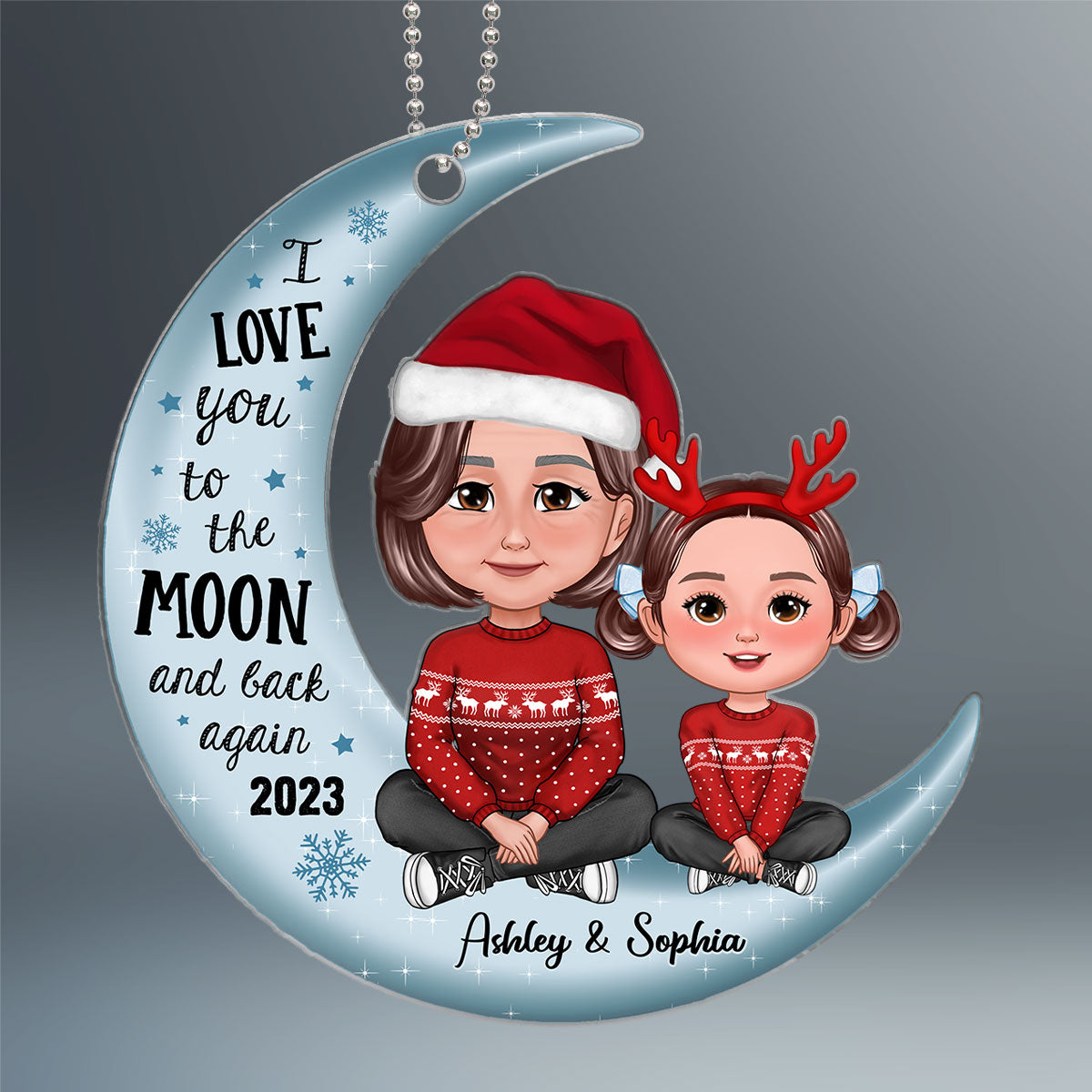 Cute Grandma Grandkid Crossed Legs On Moon Gift For Grandson Granddaughter Personalized Acrylic Ornament
