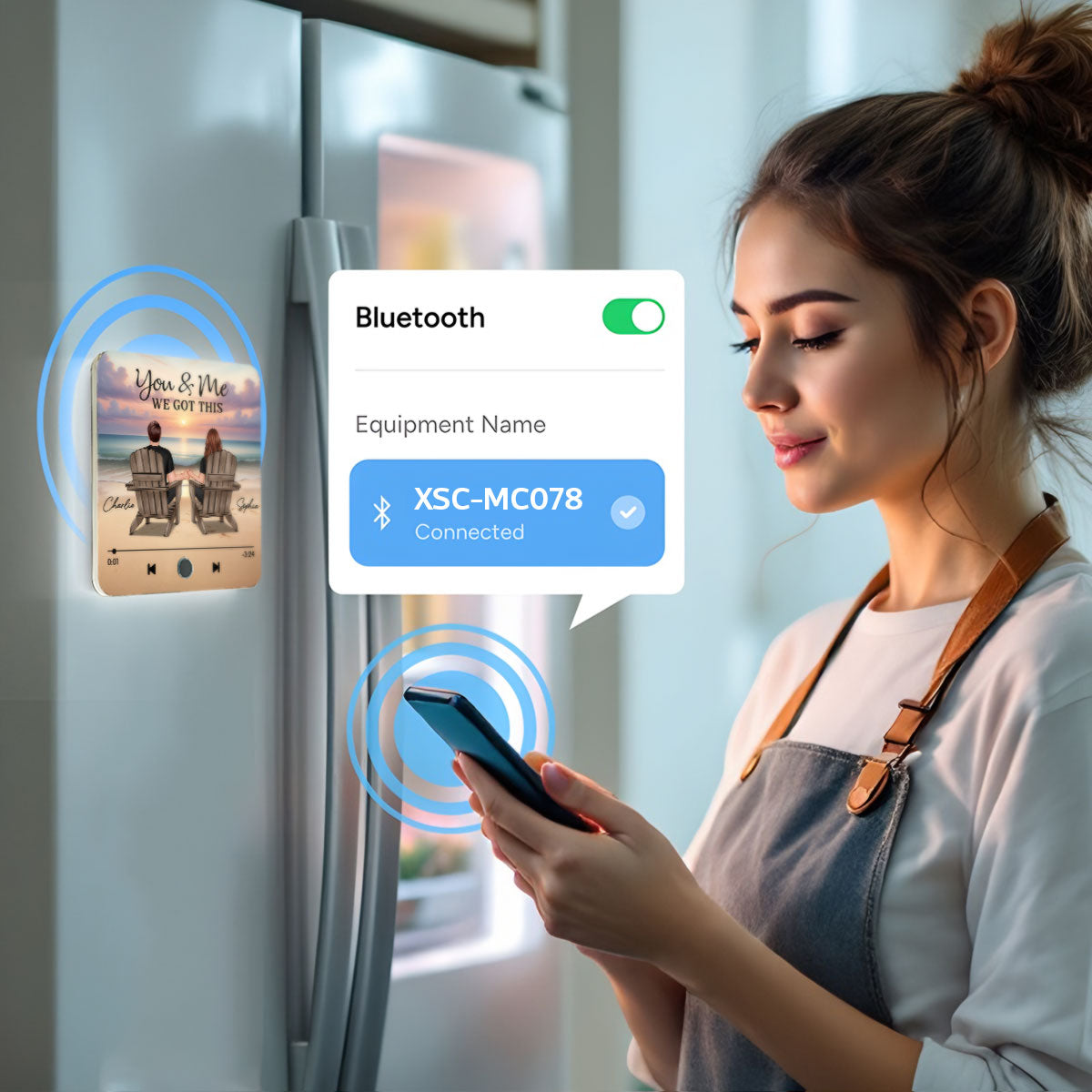 Couple Back View At Beach Favorite Song Personalized Bluetooth Music Fridge Magnet,  Gift For Couple