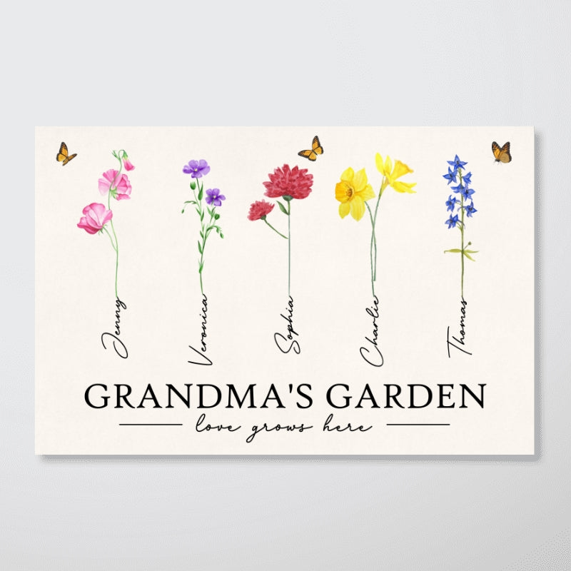 Grandma‘s Garden Love Grows Here Watercolor Birth Month Flower Gift For Grandma Mom Personalized Poster