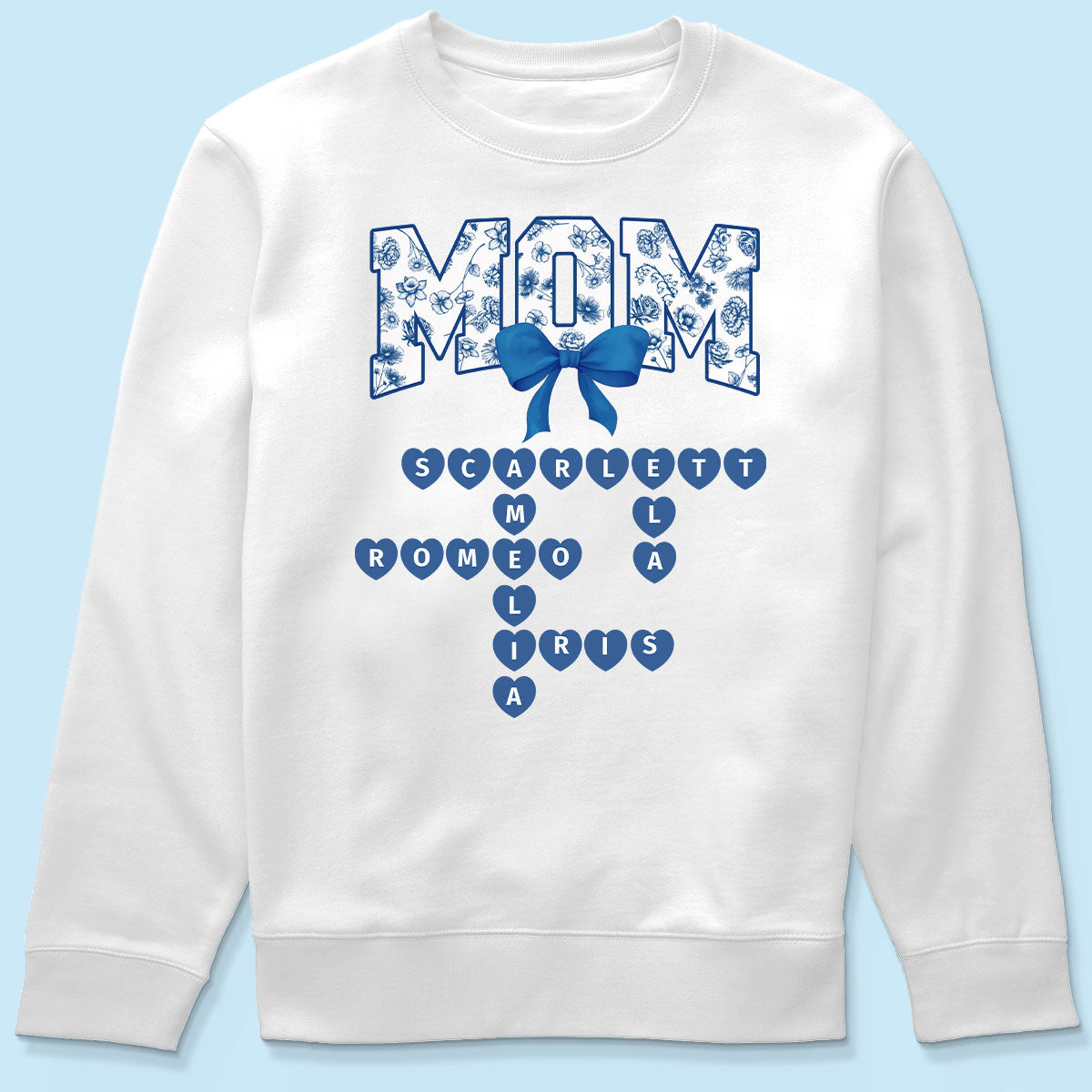 Grandma Mom Mimi Nana Gigi Floral Toile Blue Flower Grandkids Names Crosswords Personalized Shirt