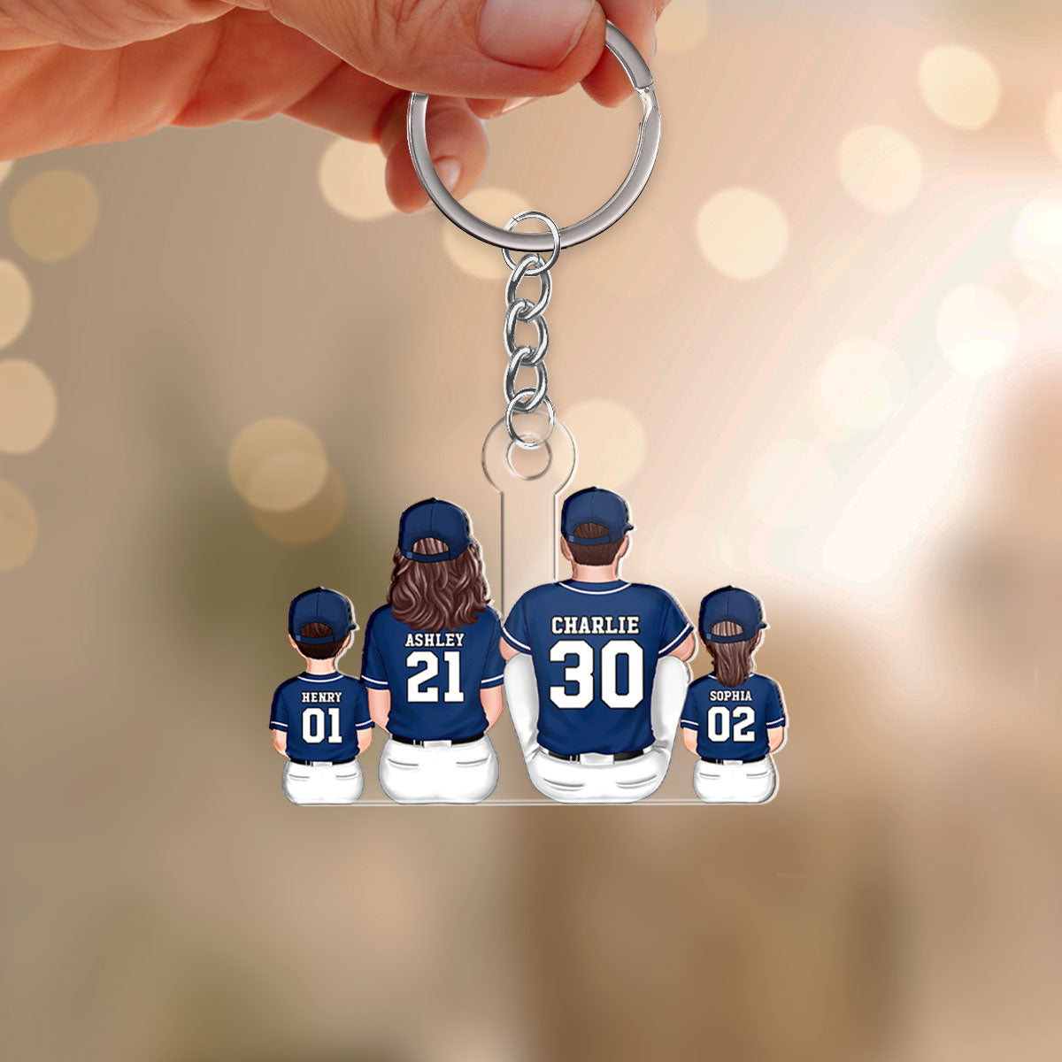 Baseball Family Sitting Personalized Acrylic Keychain, Father's Day Gift For Dad, Grandpa, Husband