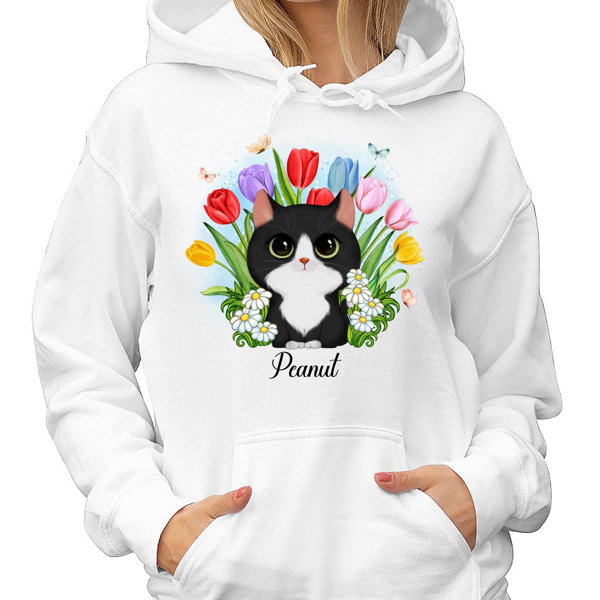 Watercolor Cute Cats Tulip Flowers Personalized Shirt