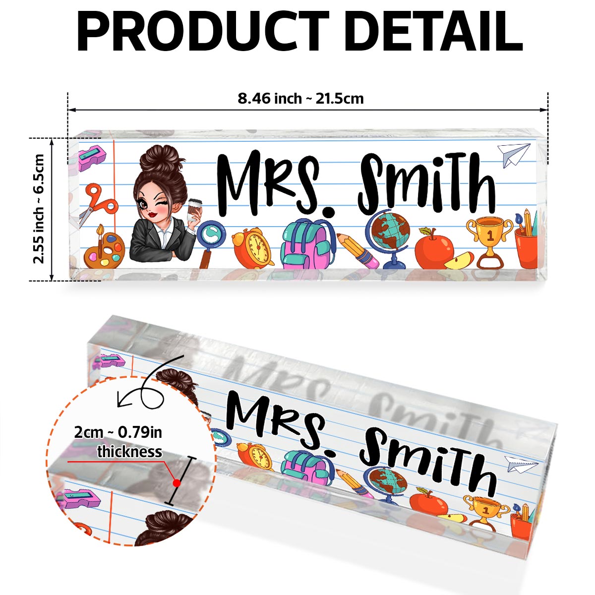 Beautiful Teacher School Things Personalized Acrylic Desk Name Plate, Gift For Teacher, Office Decor