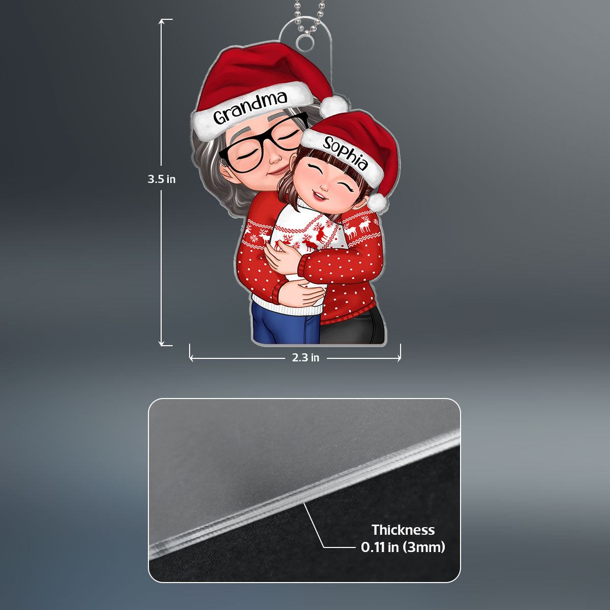 Christmas Grandma Hugging Grandkid Gift For Granddaughter Grandson Grandchildren Personalized Acrylic Ornament