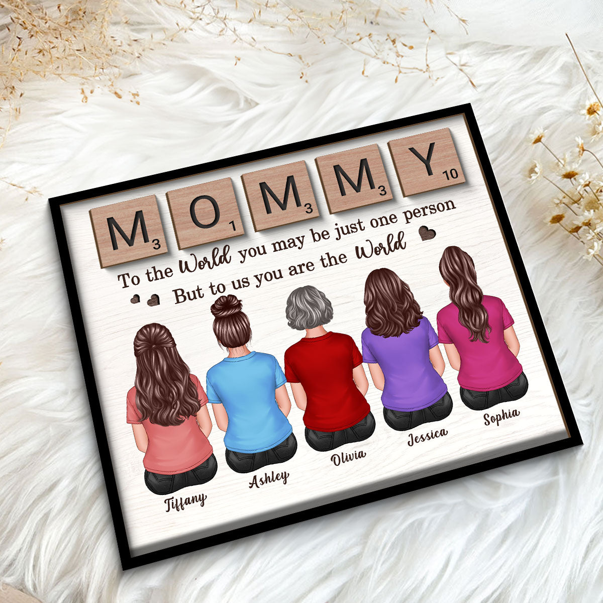 MOMMY You Are The World Alphabet Tiles Gift For Mom Personalized 2-Layer Wooden Plaque