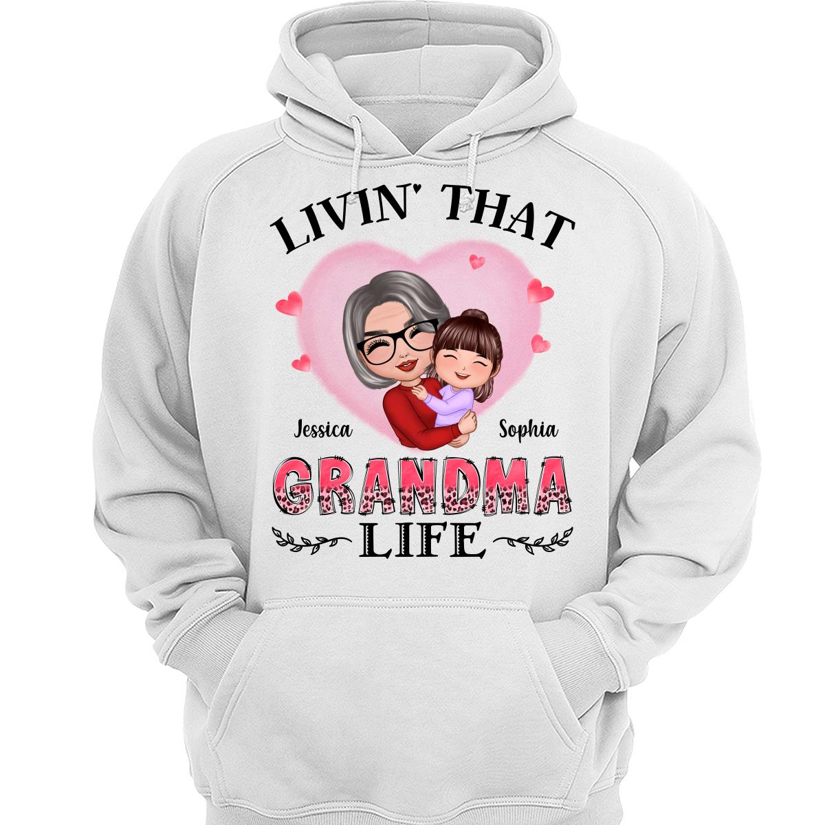 Pink Heart Doll Grandma Hugging Kid Livin‘ That Grandma Life Personalized Shirt