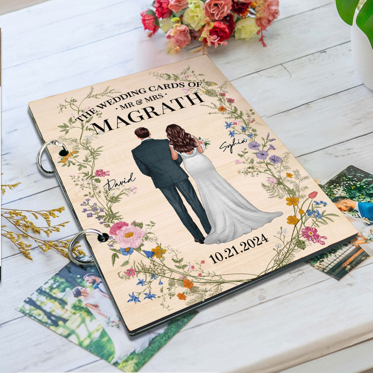 Wildflower Wedding Couple Personalized Card Keeper, Wedding Shower Card Holder