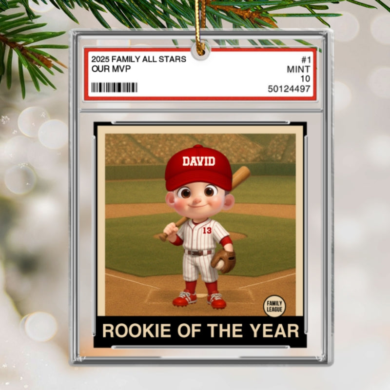 Baseball Rookie Of The Year Kid All Star Trading Card Style - Personalized Acrylic Ornament - Christmas Gift For Kids, Grandchildren