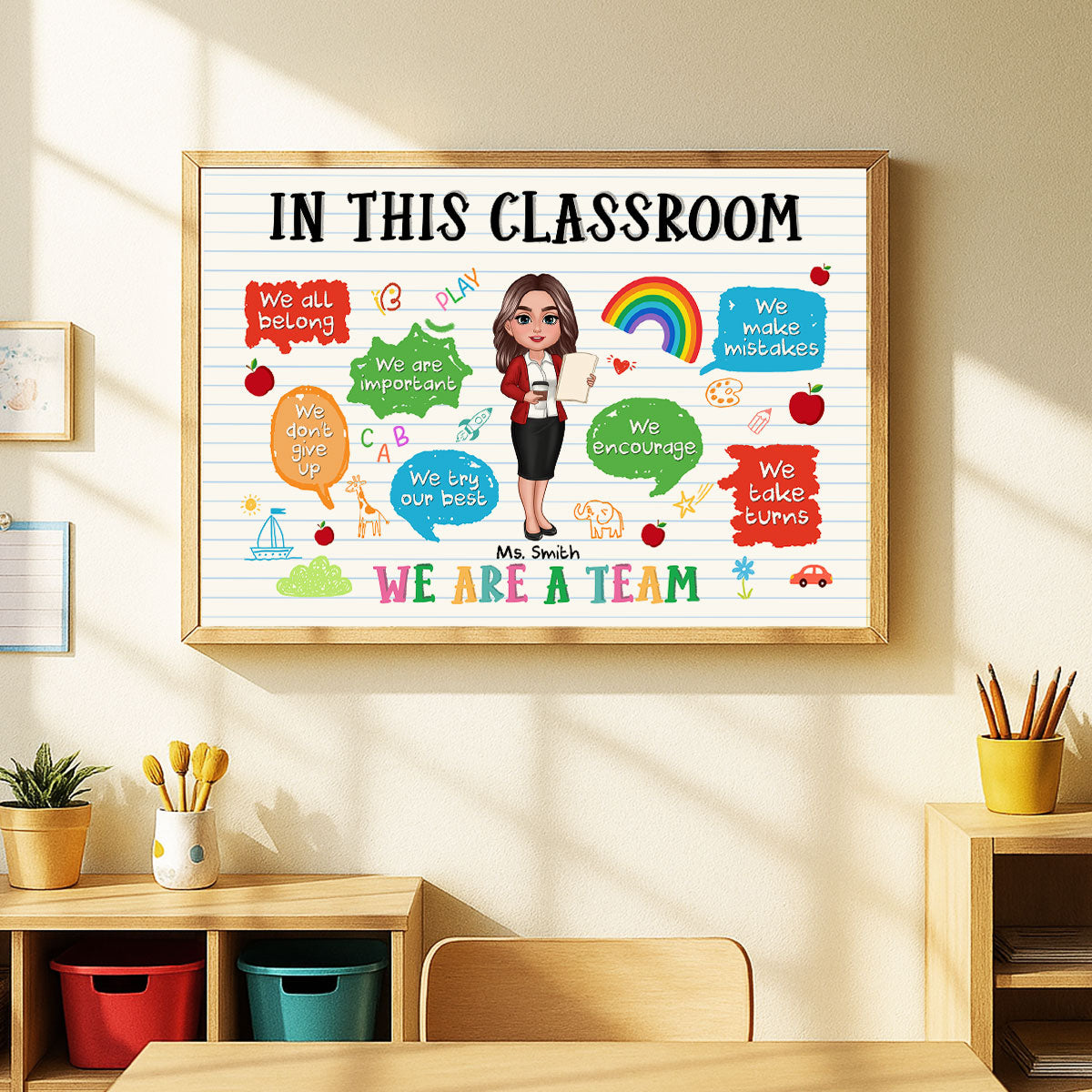 Teacher In This Classroom We're A Team Personalized Poster, Back To School Gift, Gift For Teacher