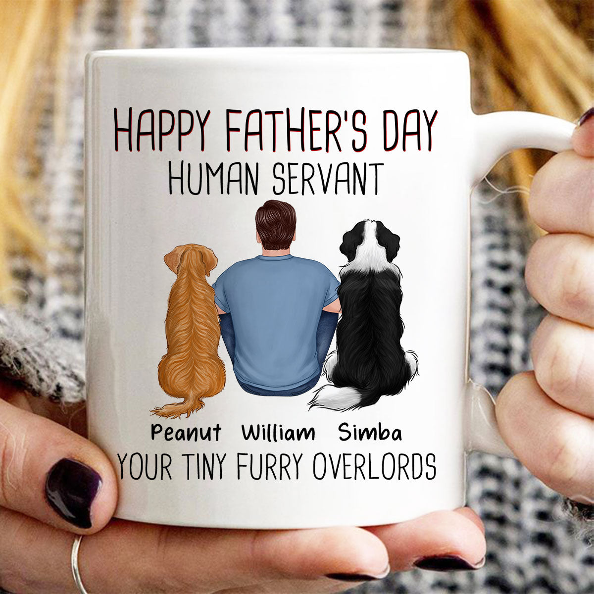Back View Man And Dog Sitting Happy Father‘s Day Human Servant Personalized Mug