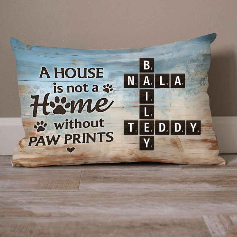 Home With Paw Prints Pet Crossword Puzzle Art Personalized Rectangle Pillow
