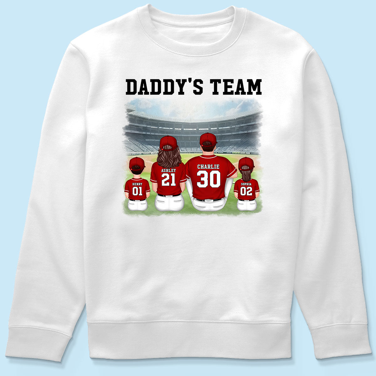 Daddy's Team Baseball Family Sitting Personalized Shirt, Father's Day Gift For Dad, Grandpa, Husband