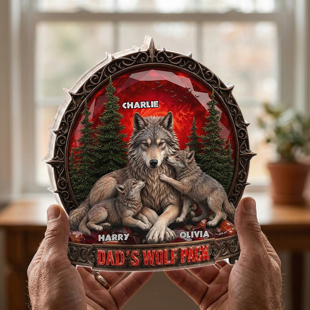 Papa's Wolf Pack - Personalized Acrylic Block Plaque - Father's Day Gift for Dad, Husband