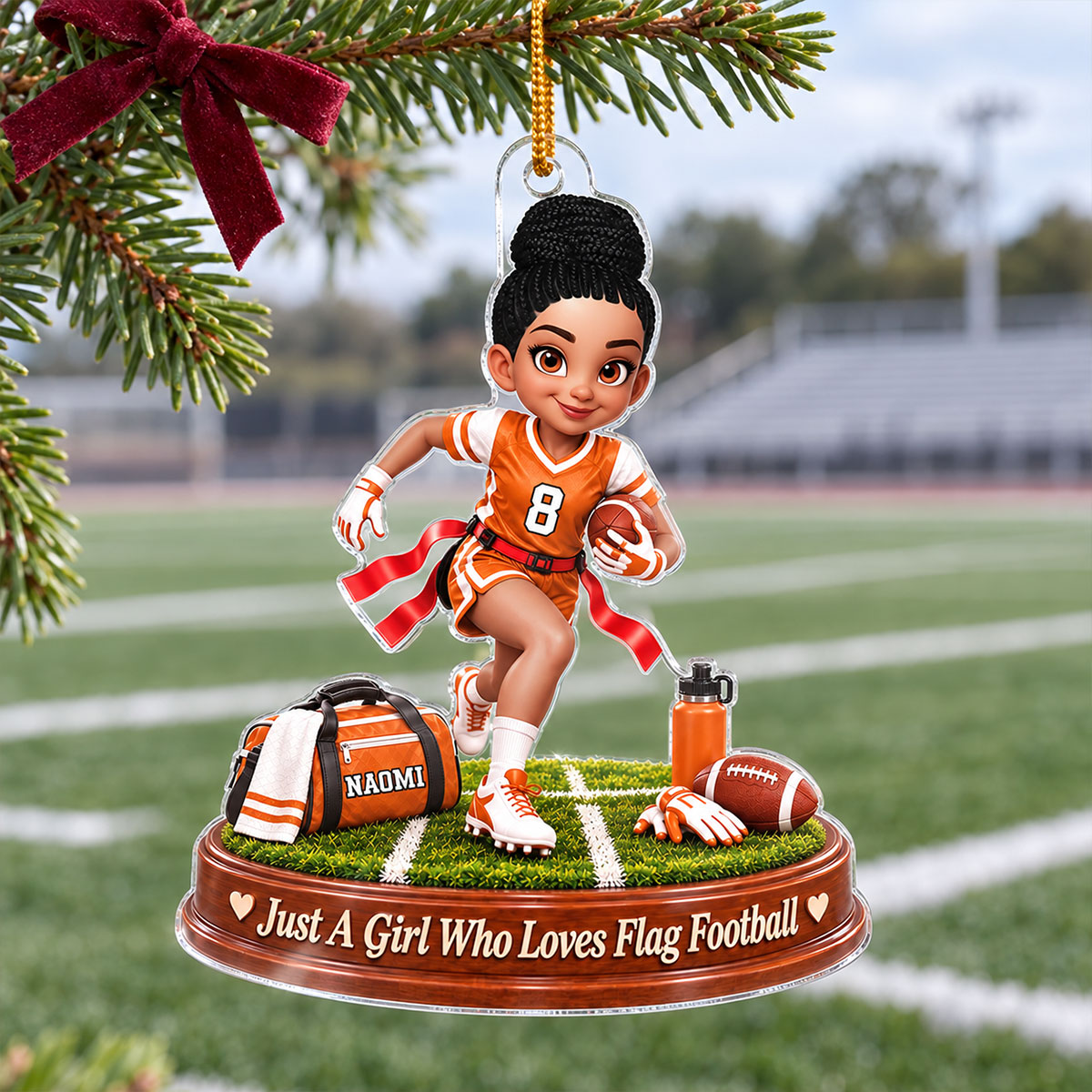 Just a Girl Who Loves Flag Football - Personalized Acrylic Ornament - Christmas Gift for Daughter,Granddaughter