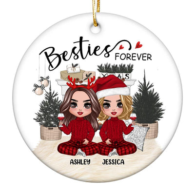 Checkered Pants Besties At White Fireplace Personalized Circle Ornament