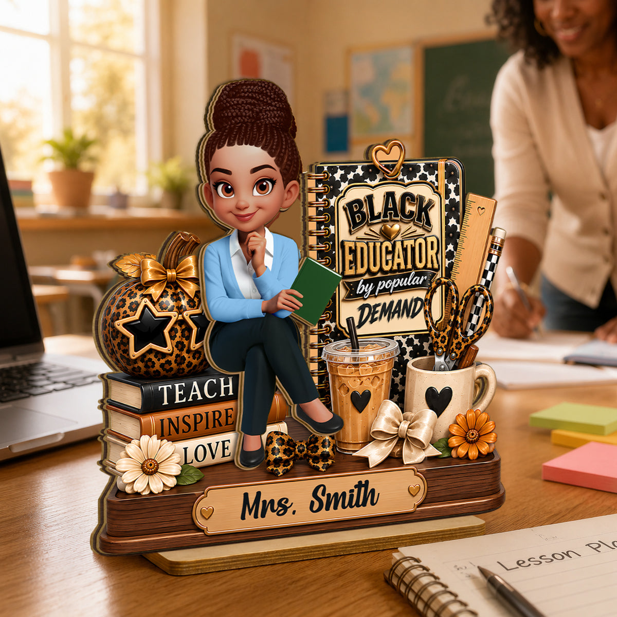 Black Educator by Popular Demand - Personalized 2-Layered Wooden Plaque - Back to School Gift for Teacher