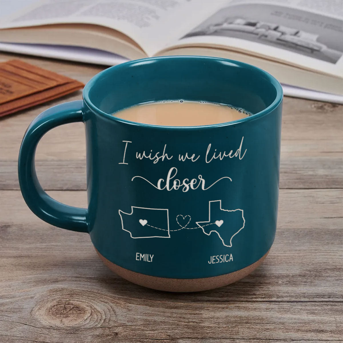 Long Distance Family Friends Siblings Sisters Besties Personalized Pottery Mug, Togetherness Christmas Gift