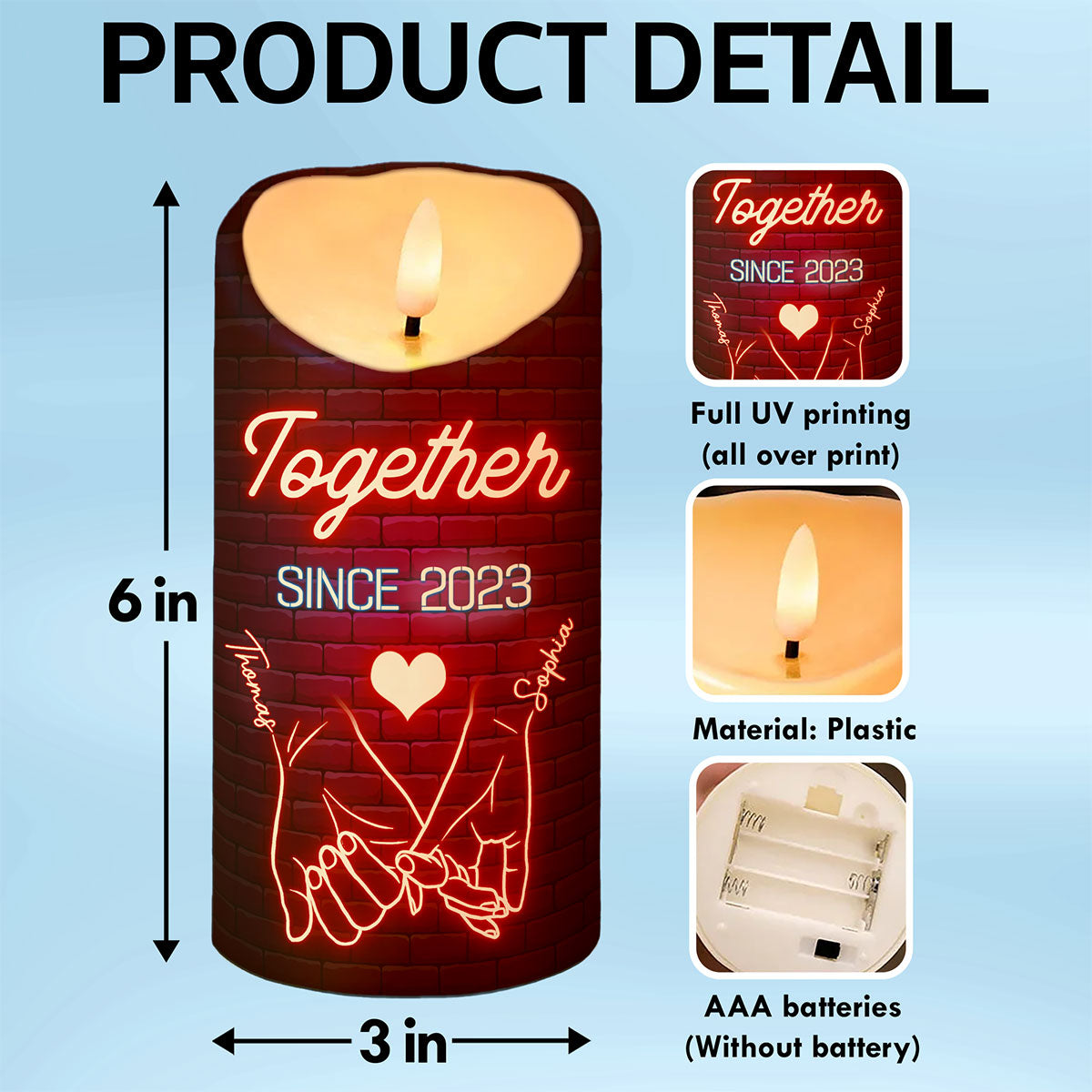 Couple Love Message Neon Light Theme Hand In Hand Outline Personalized LED Candle