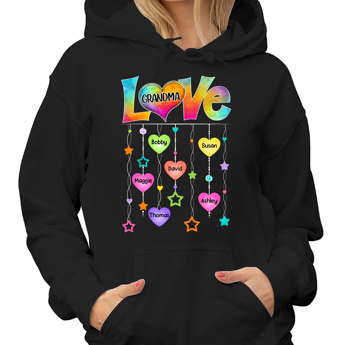 Grandma Watercolor Heartstring Gift For Grandma Mom Personalized Shirt