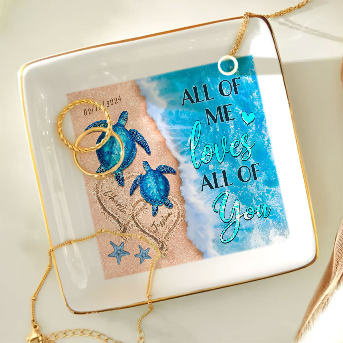 As The Ocean Has No End Turtle Couple Personalized Jewelry Dish, Wedding Gift, Anniversary Gift, Gift For Her