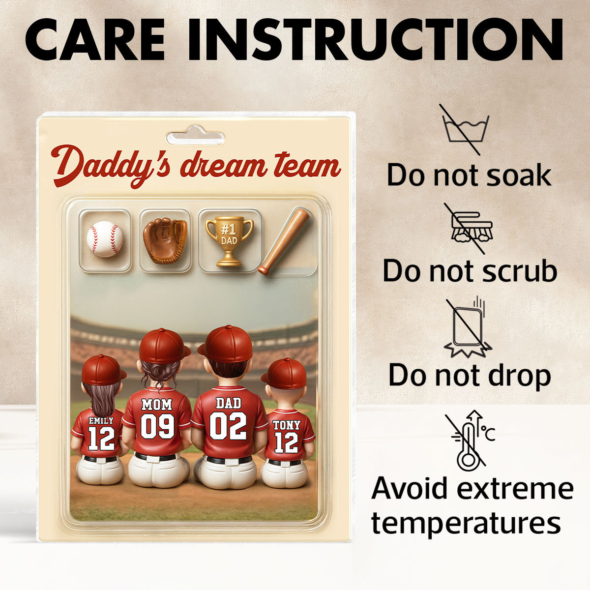 3D Effect Custom Figure Baseball Family Daddy's Dream Team Personalized Rectangle Acrylic Block Plaque